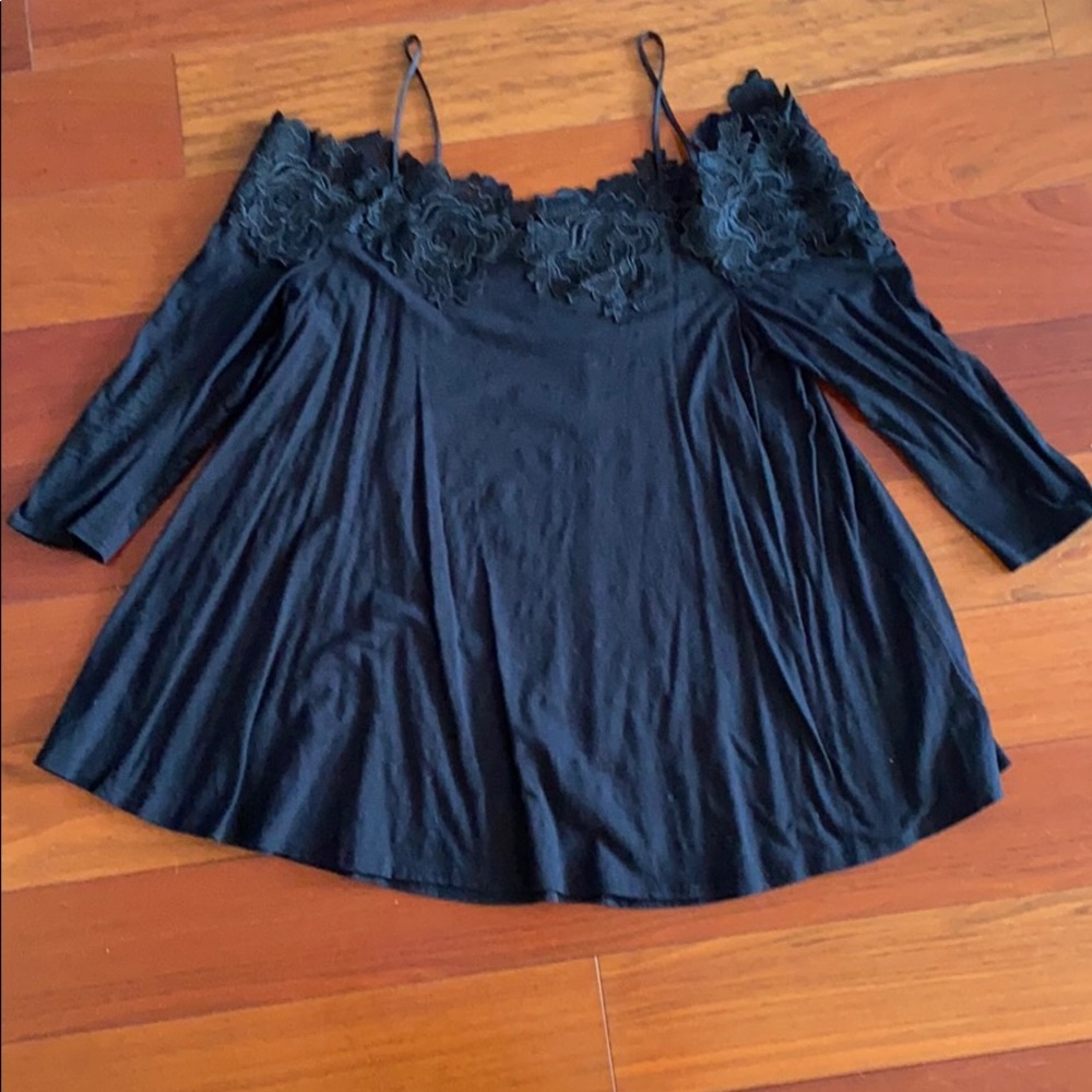 Anthropologie Black Off the Shoulder Top with Lace